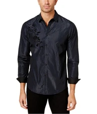 I.N.C Mens Flocked Button Up Shirt, Blue, X-Small