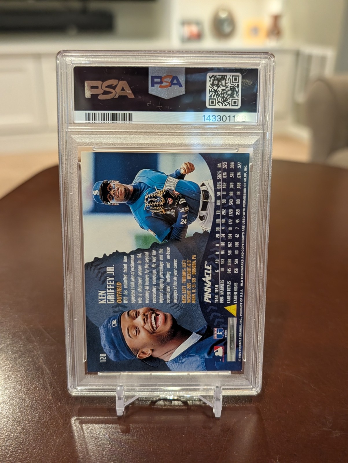 KEN GRIFFEY JR. 1995 Pinnacle #128 bubble gum card PSA 8 view 2