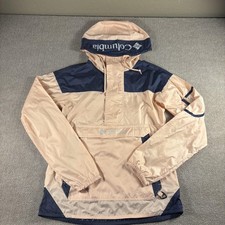 Columbia Jacket Womens Small Pink Navy Blue Pullover Hooded Windbreaker Outdoors