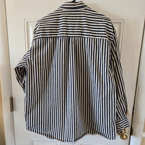 Trader Bay Herren XL Langarm blau gestreift Hemd Button Down Kragen 100% Baumwolle - Bild 3 von 4