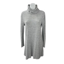 Neely Women's Gray Ribbed Knit Cowl Neck Long Sleeve Mini Tunic Sweater Dress M
