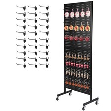 Metal Pegboard Display Stand 2'x 5'with 30 Hooks, Black
