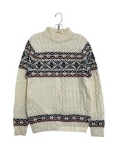 VTG 70s 80s Lord Jeff Cream Cable Knit Mock Neck Sweater Fair Isle Mens Medium