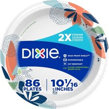 Dixie Large Paper Plates, 10 Inch, 86 Count, 2X 86 Count Pack of 1 , White