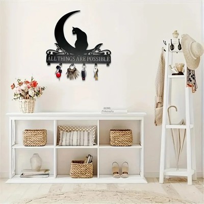 HELLOYOUNG Metal Cat Key Holder Wall Decor Minimalist Feline Hooks