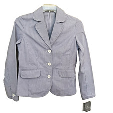 Vintage Liz Claiborne Women's Blue/White Pin Strip Blazer Size Small