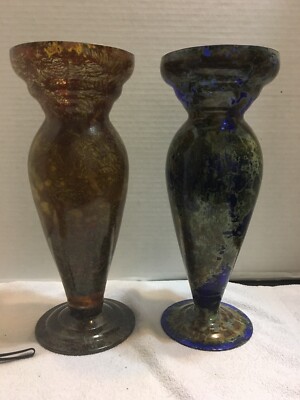 Set Of 2 Sasaki Handcrafted Crystal Vases  Sunset 13.5   Decor Color Glass
