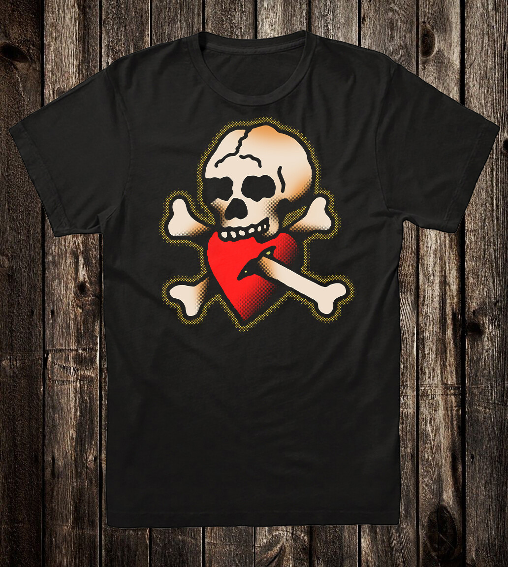 Retro Tattoo Tee T shirt Vtg Art American Traditional Skull and