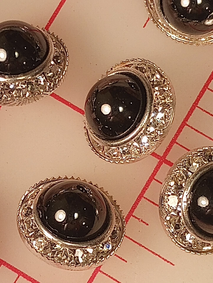 5 Czech Crystal Rhinestone Shank Buttons Hematite (Off Black) Glass Center 5/8" - Image 3 of 4