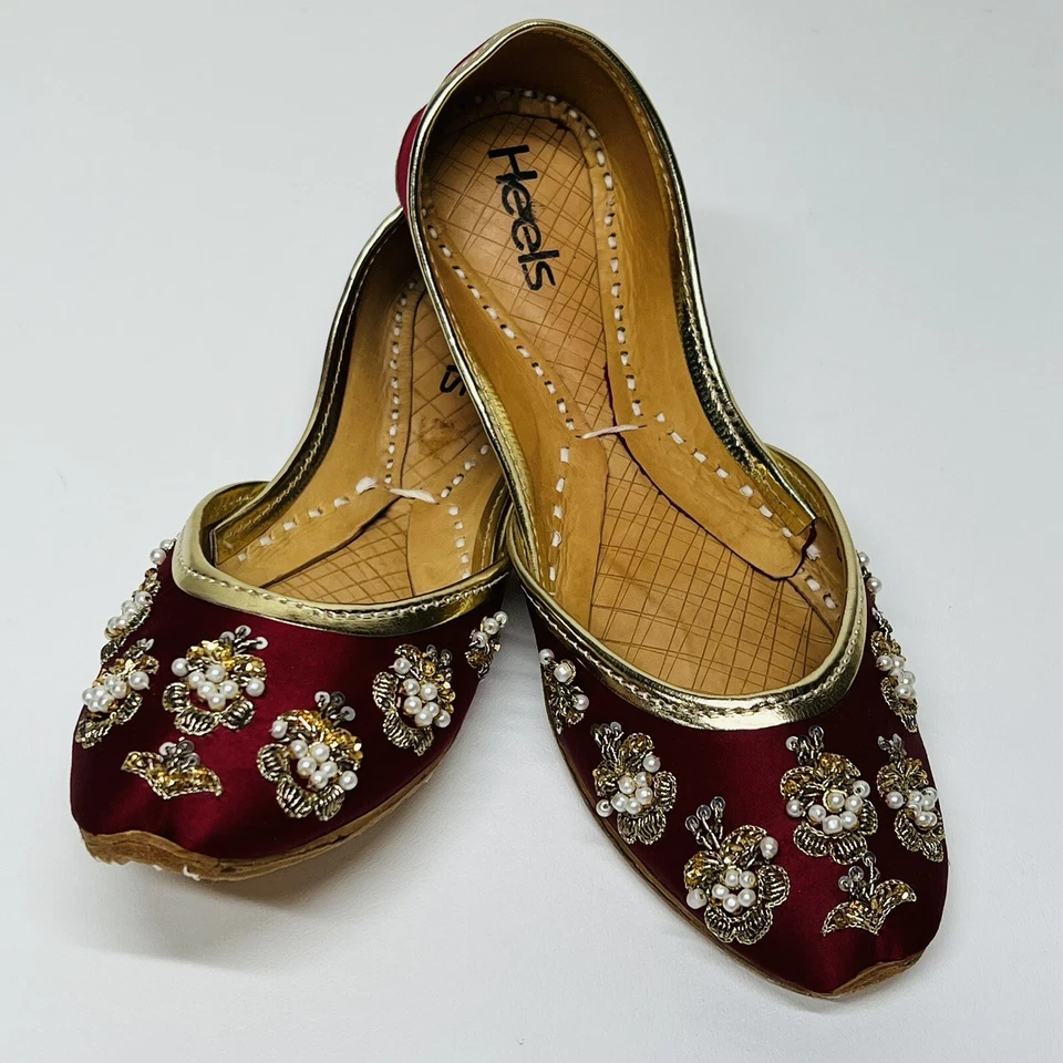 Indian Punjabi Pakistani Ethnic Traditional Women Khussa Flat Shoes Juti US - Image 2 of 4