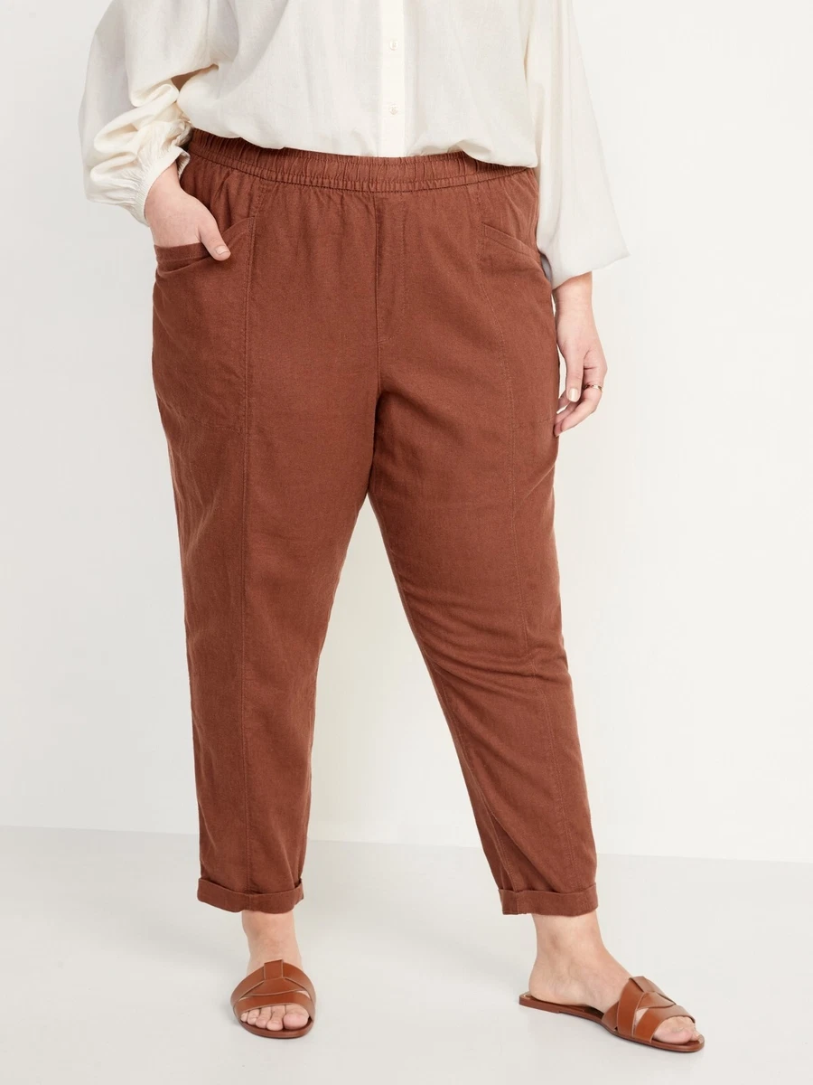 Old Navy High-Waisted Cropped Linen Blend Pants Size XXL- Root Beer- NWT