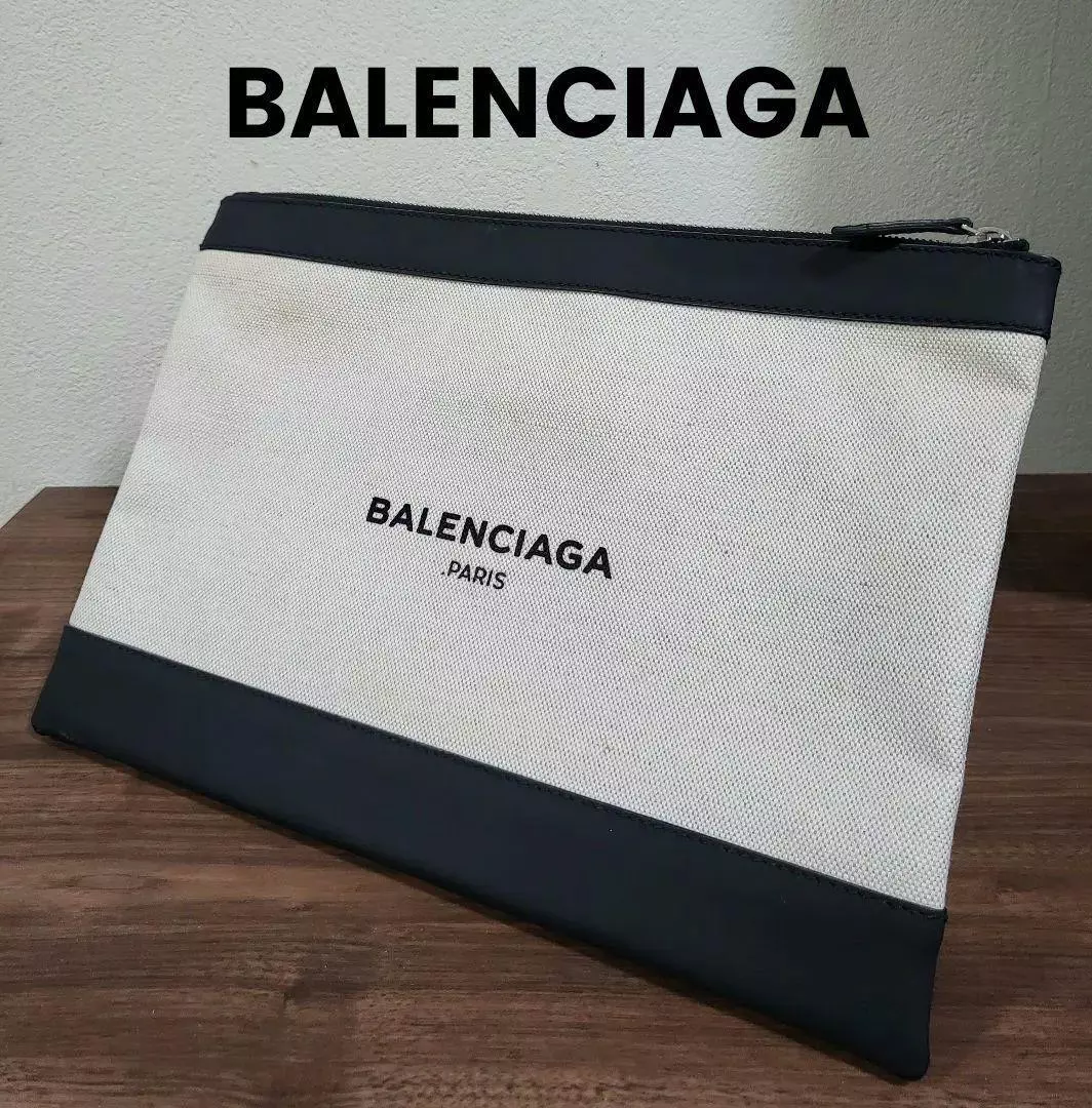 Balenciaga Navy Clip Canvas Black Clutch Bag