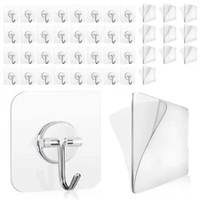 32 Adhesive Wall Hooks 33 lb with 10 Double Sided Tape