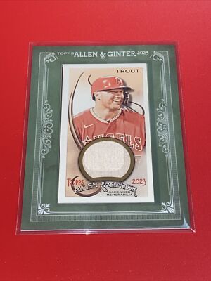 Mike Trout 2023 Topps Allen and Ginter Mini Green Border Bat Relic Baseball Card