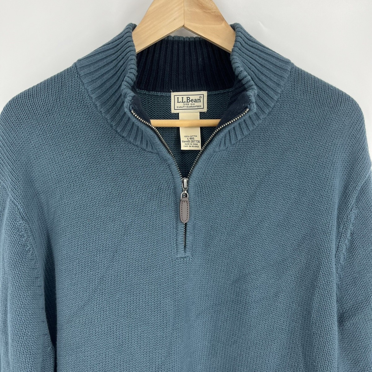 LL Bean Sweater Size Large Mens Blue Double L Quarter Half Zip Pullover  Cotton