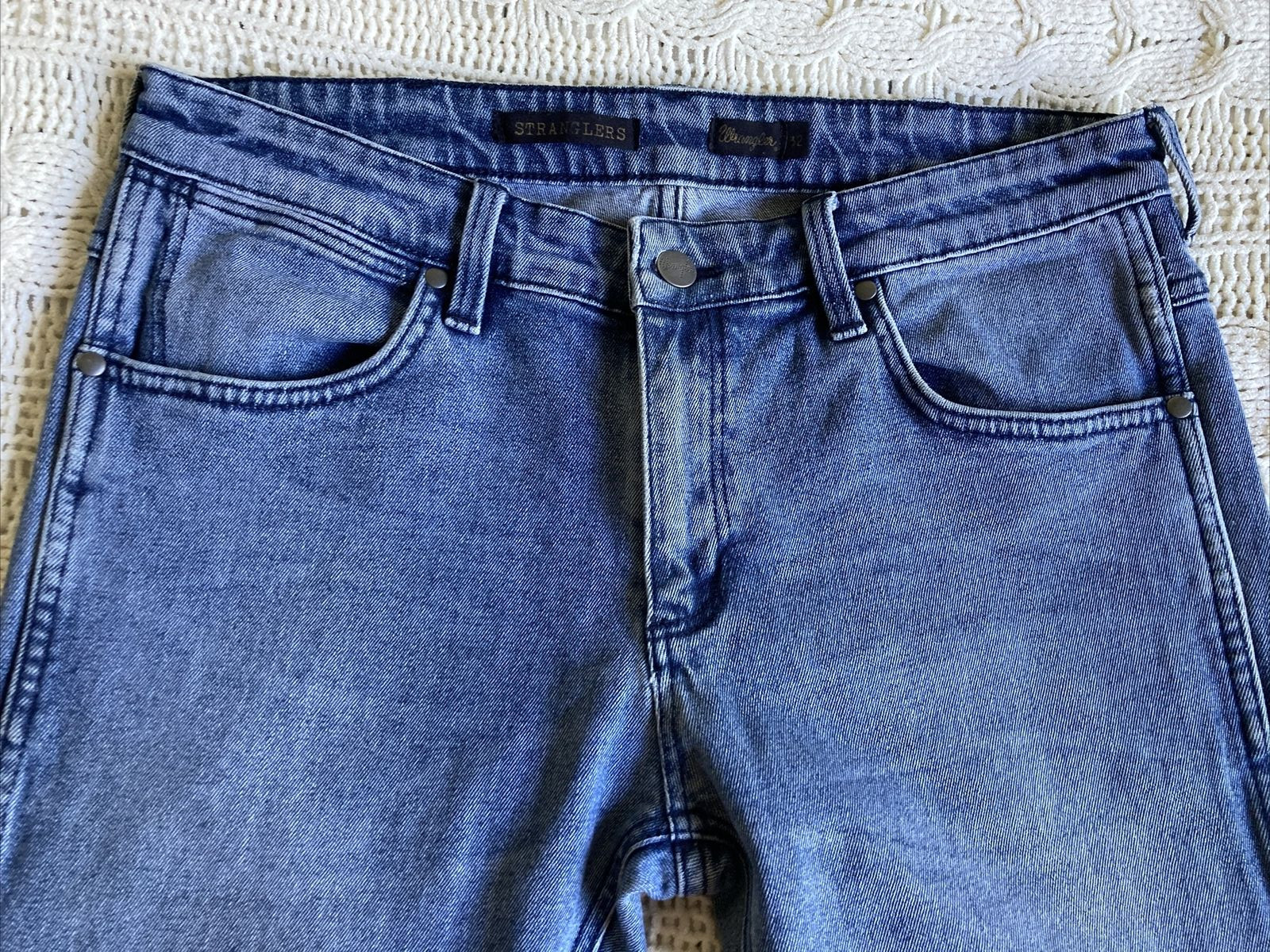 Wrangler size 32 Stranglers Regular rise slim Leg Faded Blue Denim Jeans W32 L33 image 6