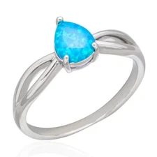 6x7 Pear Ocean Blue Fire Opal Silver Jewelry Women Solitaire Ring SZ 6 7 8 9 10