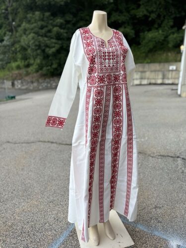 Embroidered Thobe Abaya Traditional Palestinian ARABIAN caftan Dress Red Size S - Picture 2 of 14