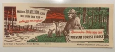 Old 1949 Smokey the Bear Bookmark Ruler Forest Fire Prevention USFS Poster