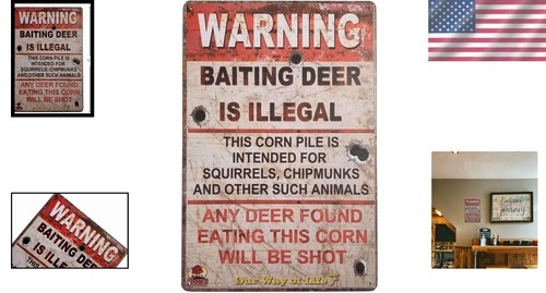 Warning Baiting Deer Is Illegal Metal Tin Sign Vintage Coffee Wall Decor 12x8 - Picture 2 of 10