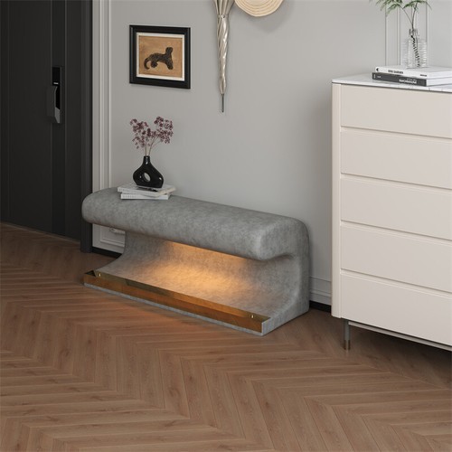 Entryway Bench Leather Upholstered Ottoman with Sensor Light Living Room Bedroom - Picture 7 of 9