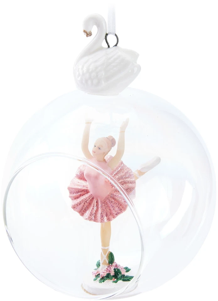 Transparente Glaskugel Ballerina Rosa Tutu 10cm Christbaumkugel Porzellan Schwan