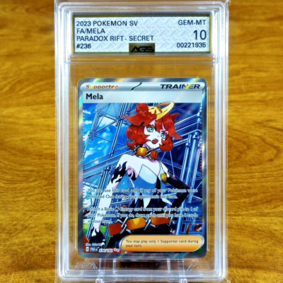 Pokemon SV Paradox Rift Secret Trainer Mela 236/182 AGS Gem-MT 10