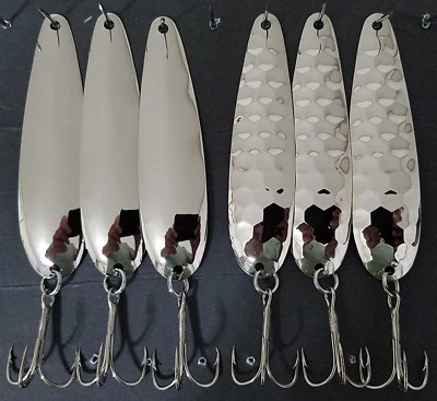 THIN 3 1/4" HEX & Smooth Flutter Spoons NICKEL .016 Walleye Candy Variety Pack