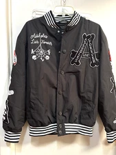 Assholes*s Live Forever Varsity Bomber Jacket EMBROIDERED PATCHES Smoking Skull