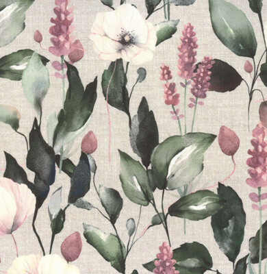 Baumwoll Canvas Stoff - hübsche weiße Anemone rosa Blumen - Bastelstoff Material
