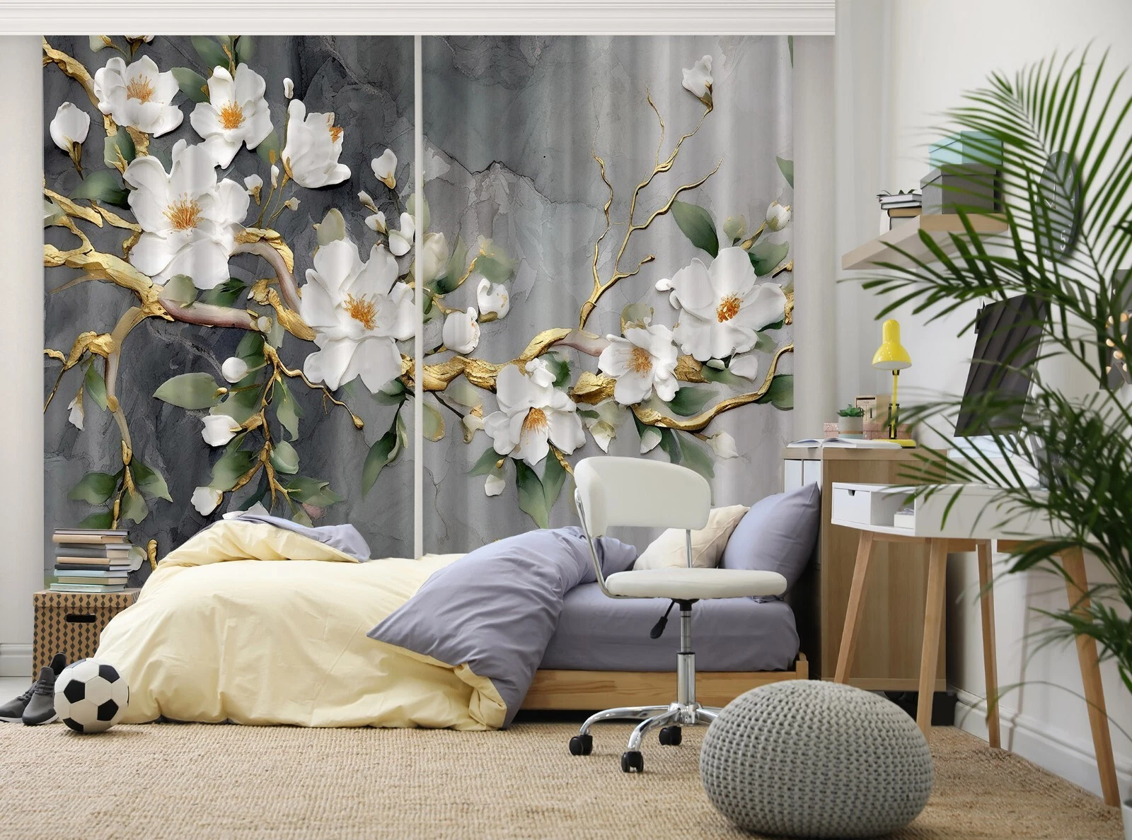 3D White Flower ZHUB3886 Photo Curtain Window Blockout Fabric Amy 2024