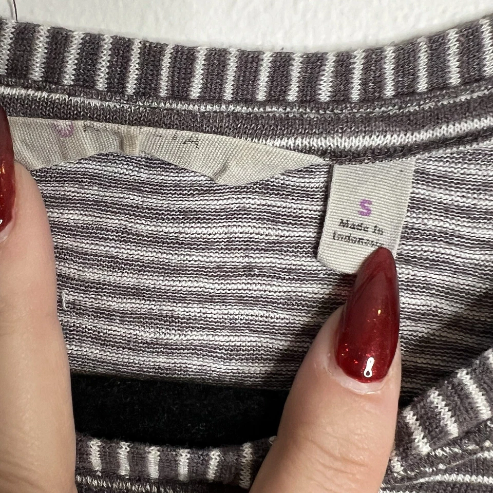 Camiseta deportiva Athleta modal a rayas espalda abierta talla pequeña marrón Foto 3 de 4