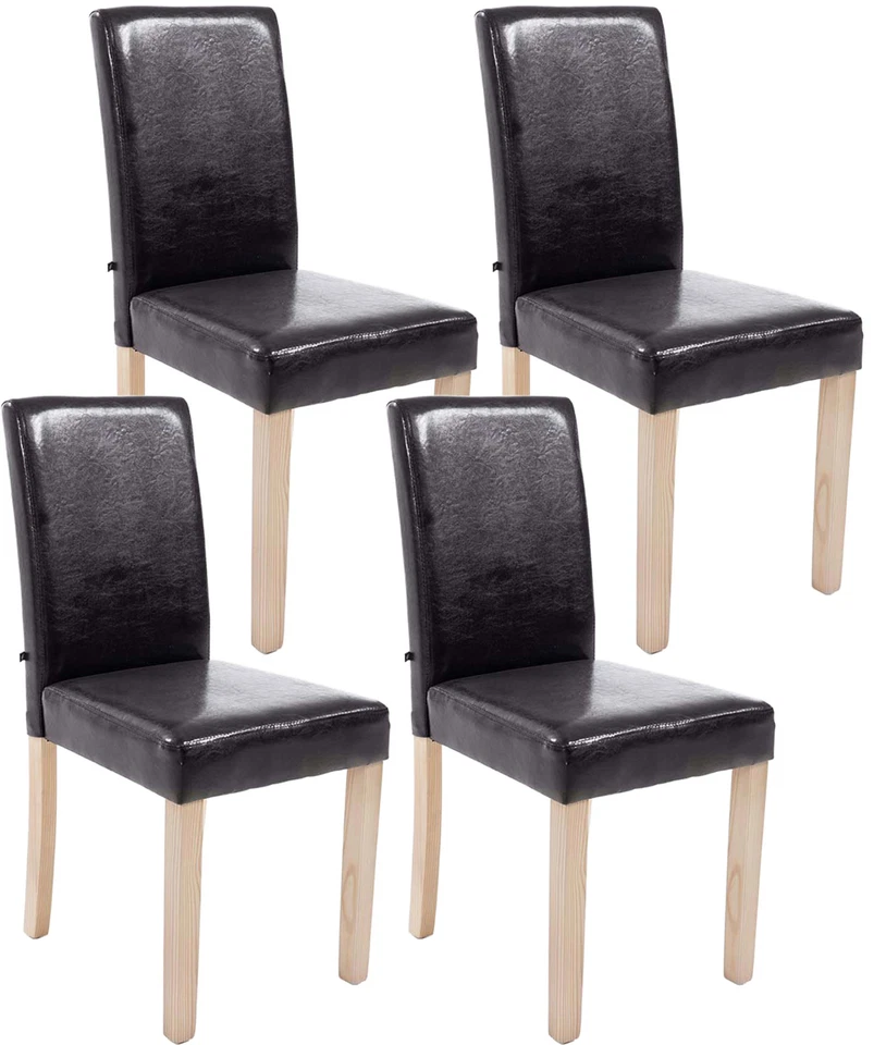 Lot de 4 Chaises de salle à manger Ina en Similicuir Dossier Haut Pieds en Bois - Photo 1/1