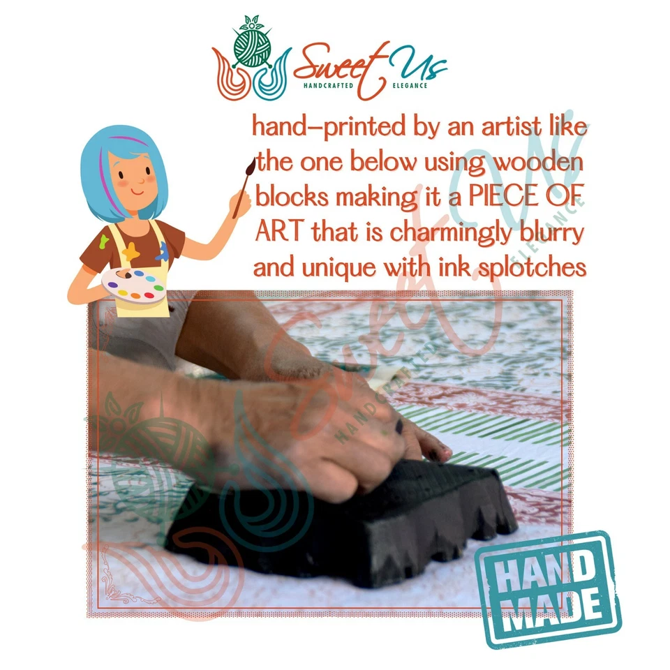 Cotton Paisley Floral Block Print Tablecloth Rectangle Blue Kitchen Dining Linen - Image 2 of 4