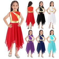 Girls Praise Lyrical Dance Dress Color Block Asymmetrical Liturgical Costume