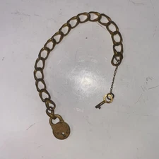 Vintage Brass Padlock with Key Chain Bracelet