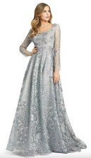 Mac Duggal Jewel Encrusted Long Sleeve Square Neck Gown Size 18 Grey 