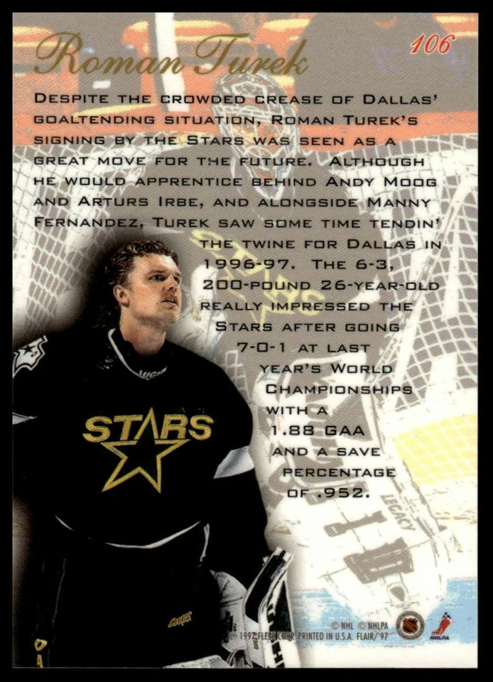 1996-97 Flair #106 Roman Turek - Image 2 of 2