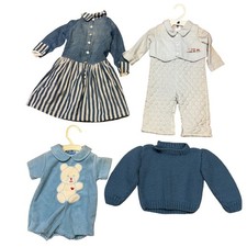Vintage Baby Boy Girl Outfits Lot 4 Denim Dress Knit Sweater Romper 3-9M - BN