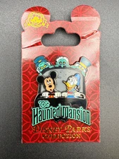 2012 Haunted Mansion Mickey and Donald in Doombuggy with Hitchhiking Ghost Pin