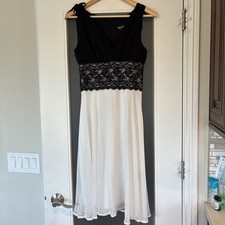 Connected Black Ivory Lace Waist Chiffon Midi Dress Size 6 Petite 