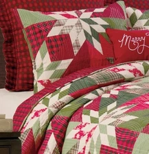 NEW Northlyn Cotton Reversible Quilt Sham Set TWIN Christmas Lodge Bedspread