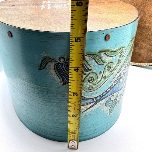 Hand-Painted Wilton-Lee Ltd. Blue Oval Bentwood Box Folk Art Angel Floral Vtg - Picture 4 of 15