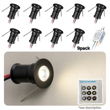 9pcs mini LED Spotlight 1W DC12V Recessed Cabinet Downlight + Driver Black 6000K