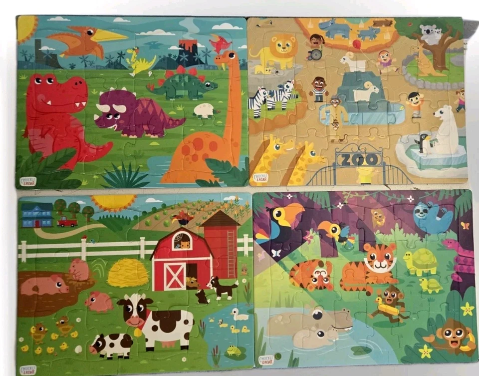 Chuckle & Roar 4 Tray Puzzles 4 Pack Farm, Dinosaurs, Jungle & Zoo - Image 2 of 4