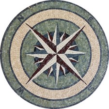 Handmade Compass Rose Marble Mosaic Medallion: Nautical Floor Tile