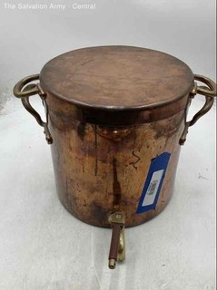 Copper Round Double Handle Drink Dispenser With Spout And Lid