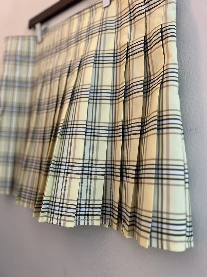 Y2K No boundaries  Skirt Womens XXXL Junior’s Pleated Mini yellow plaid Clueless - Image 2 of 4
