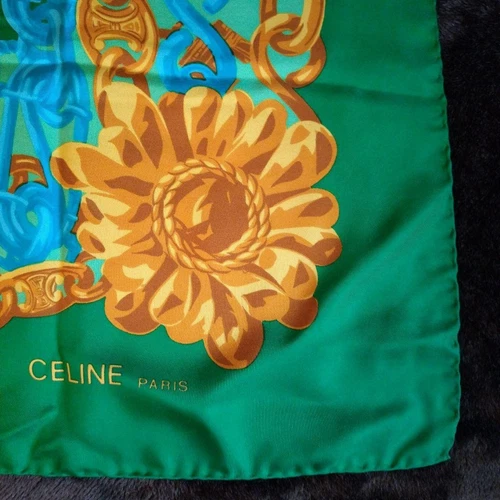 Sciarpa Celine 86 cm 33" catena quadrata seta verde