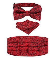 Men's Paisley Cummerbund and UNTIED Bow Tie One Size 130-wine Red pretied 